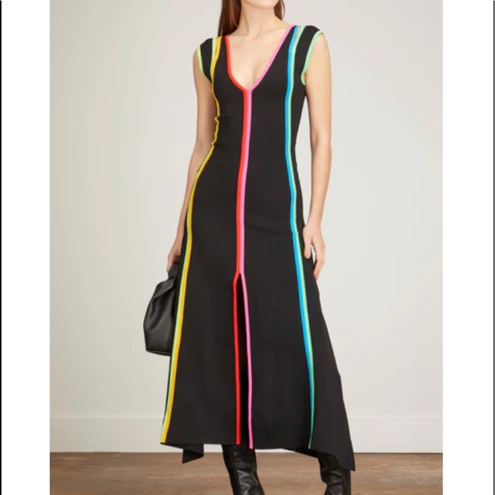 Christopher John Rogers Black Maxi Dress with Multicolor Stripes